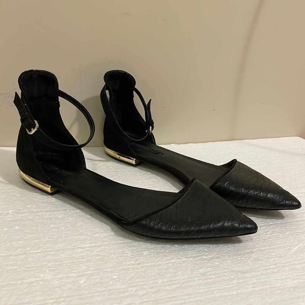 Zara Black Flats with Gold Accent